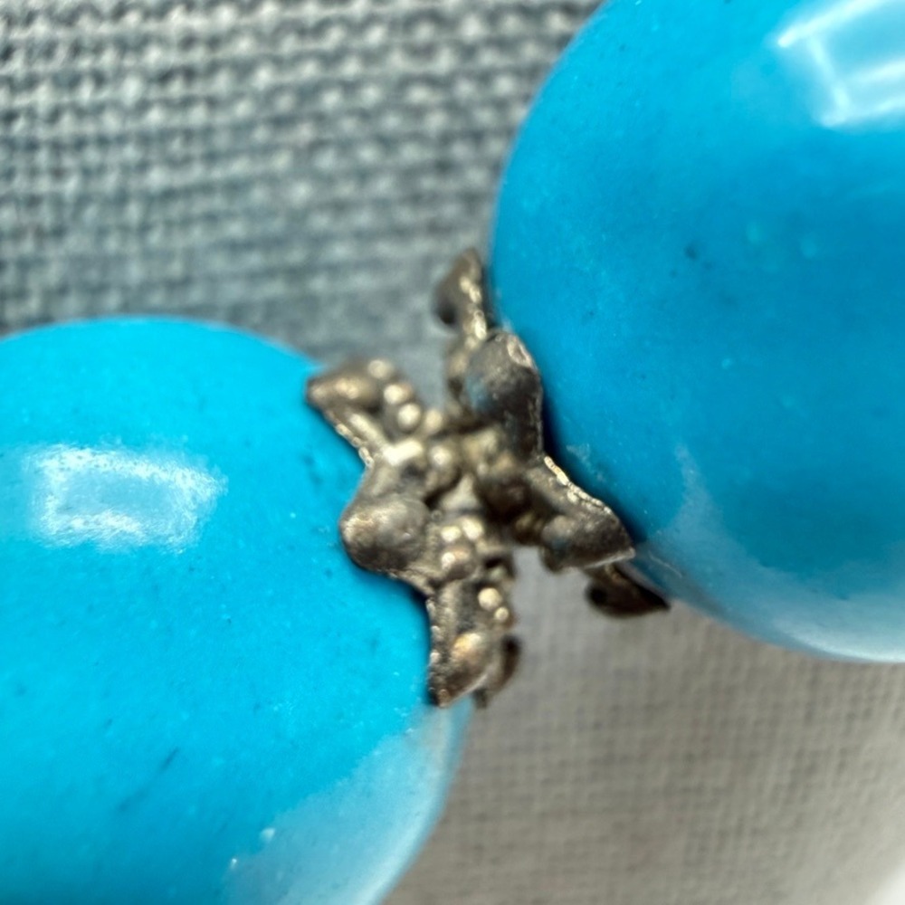 Robin Egg Blue Round‎ Graduated Dyed Stone Bead Necklace 18" Silver Tone Spacers - Picture 3 of 9